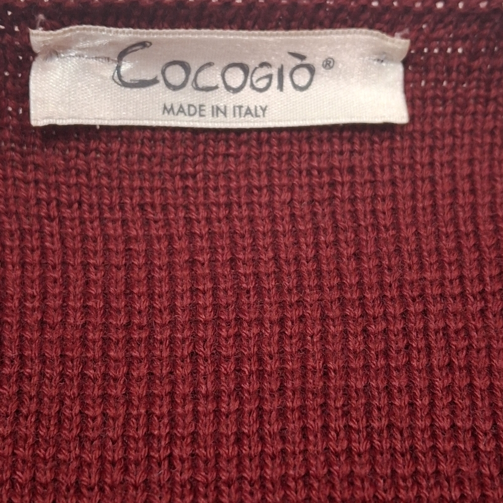 Cocogio Open-Front Sleeveless Pocket Merino Wool Maroon Long Vest Sweater Medium - Picture 2 of 16
